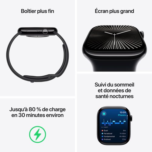 Apple Watch Series 10 (GPS) 46mm Jet Black Aluminum Case with Black Sport Band