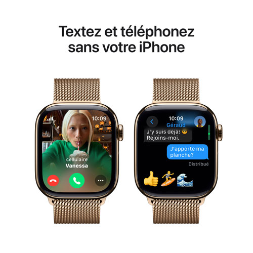 Apple Watch Series 10 avec boîtier de 42 mm en titane or et bracelet milanais or - Moyen/Grand