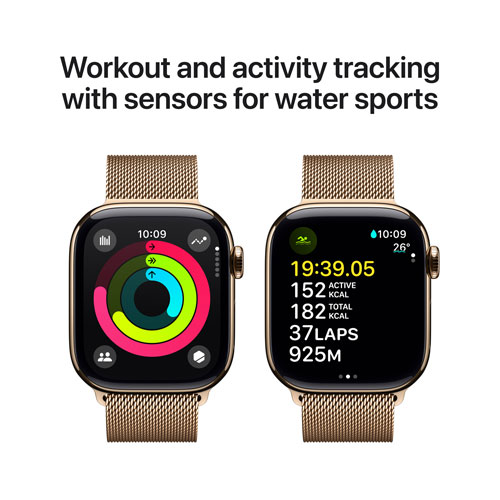 Apple Watch Series 10 (GPS + cellulaire) avec boîtier de 42 mm en titane or et bracelet milanais or - Moyen/Grand