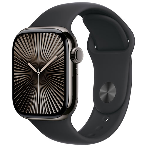 Apple Watch Series 10 avec boîtier de 42 mm en titane ardoise et bracelet sport noir - Moyen/Grand
