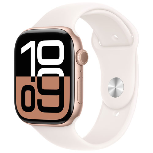 Apple Watch Series 10 avec boîtier de 46 mm en aluminium or rose et bracelet sport rose tendre - Moyen/Grand