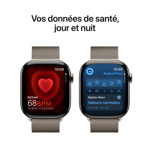 Apple Watch Series 10 avec boîtier de 46 mm en titane naturel et bracelet milanais naturel - Moyen/Grand