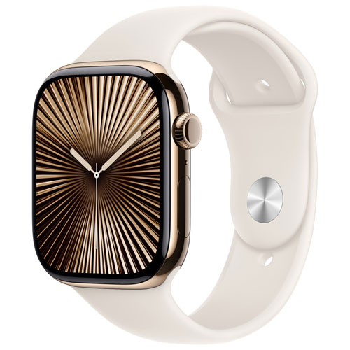 Apple Watch Series 10 avec boîtier de 46 mm en titane doré et bracelet sport comète - Moyen/Grand