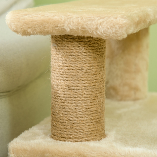 PawHut Adjustable Height Cat Stairs with Jute Scratching Posts, Cat House for Cozy Rest, Pet Steps for Couch Sofa and High Bed with Hanging Ball,