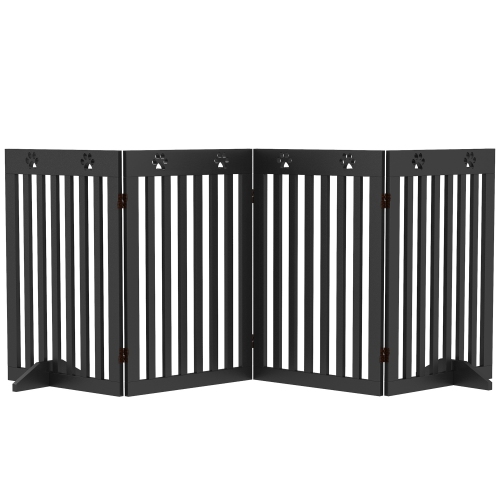 PawHut Freestanding Pet Gate 4 Panel Dog Barrier Folding Safety Fence with Support Feet up to 80.25" Long 29.5" Tall for Doorway Stairs Black