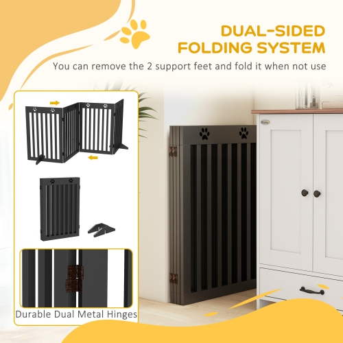 Barrière de sécurité pliable à 4 panneaux pour animaux de compagnie avec pieds de soutien de 80,25 po de long et de 29,5 po de haut pour escalier