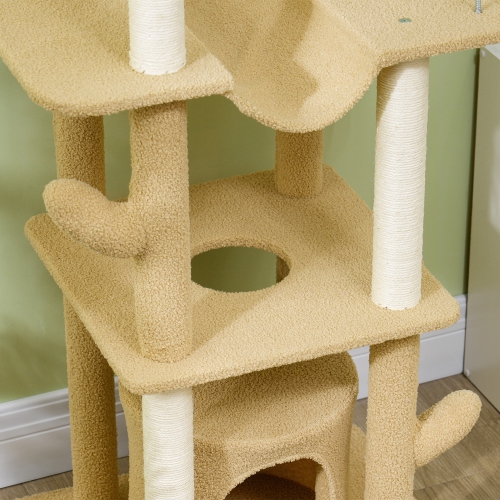 PawHut Floor to Ceiling Cat Tree, 89"-100" Adjustable Height Cat Tower for Large Cats with Scratching Posts, Grooming Brush Post, Cat Condo, Perches,