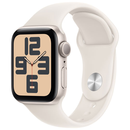 Apple Watch SE GPS 40mm Starlight Aluminum Case with Starlight Sport Band Medium Large Best Buy Canada