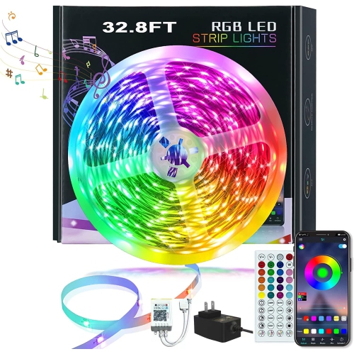 Tradeopia Smart RGB LED Strip Lights – 10m with Remote and App Control, Multi-Color, Dimmable, Music & Mic Modes, and Flexible Installation for Bedro