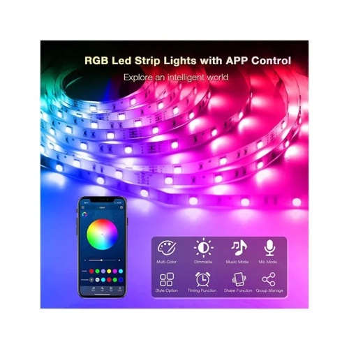 Tradeopia Smart RGB LED Strip Lights – 10m with Remote and App Control, Multi-Color, Dimmable, Music & Mic Modes, and Flexible Installation for