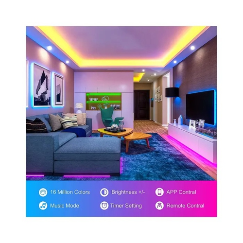 Tradeopia Smart RGB LED Strip Lights – 10m with Remote and App Control, Multi-Color, Dimmable, Music & Mic Modes, and Flexible Installation for
