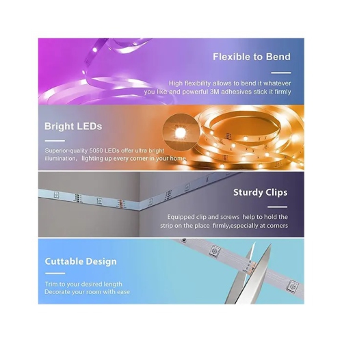 Tradeopia Smart RGB LED Strip Lights – 10m with Remote and App Control, Multi-Color, Dimmable, Music & Mic Modes, and Flexible Installation for