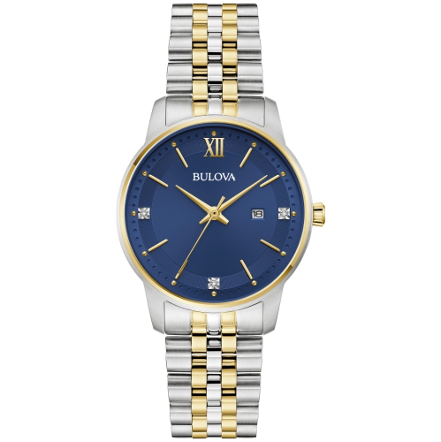 Bulova Ladies Quartz Watch 32mm Two-Tone Stainless Steel Case and Bracelet with Navy Dial