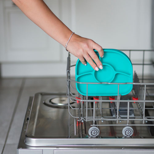 Ensemble avec assiette et cuillère en silicone Yumi de bbluv - Aigue-marine