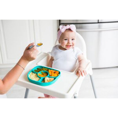 Ensemble avec assiette et cuillère en silicone Yumi de bbluv - Aigue-marine