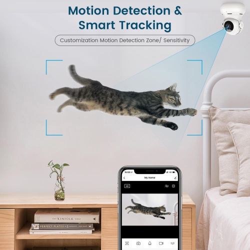 Camera Surveillance Interieur, 2K Pet Cameras with Phone App for Dog/Baby Indoor Security Camera WiFi Baby Monitor with Motion & Sound Detection,