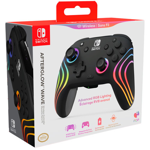 Manette de jeu sans fil Afterglow Wave RVB de PDP pour Switch - Noir