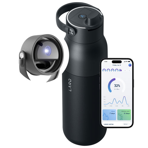 Bouteille d'eau de 680 ml PureVis 2 autonettoyante en acier inoxydable isotherme avec capteur intelligent de LARQ - Noir