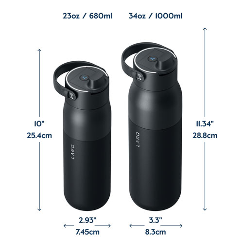 Bouteille d'eau de 1 L (34 oz) PureVis 2 autonettoyante en acier inoxydable isotherme avec capteur intelligent de LARQ - Noir