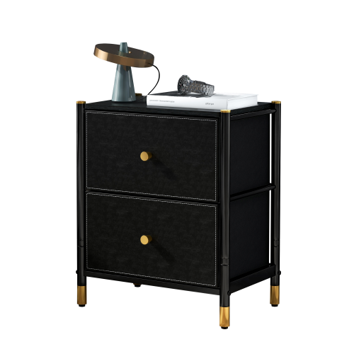 DECOMOMO Luxore Nightstand, Side End Table with 2 Drawers, for Bedroom, Black and Gold