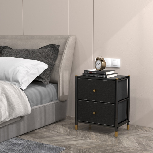 DECOMOMO Luxore Nightstand, Side End Table with 2 Drawers, for Bedroom, Black and Gold