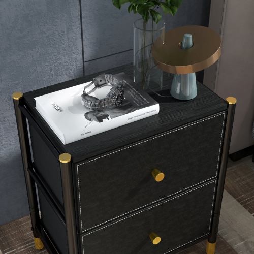 DECOMOMO Luxore Nightstand, Side End Table with 2 Drawers, for Bedroom, Black and Gold