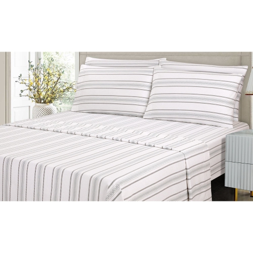 Cotton House - Flannel Sheet Set, 100% Cotton, King Size, Stripes Design