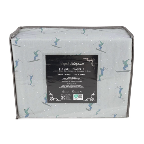 Cotton House - Flannel Sheet Set, 100% Cotton, Queen Size, Skier Design