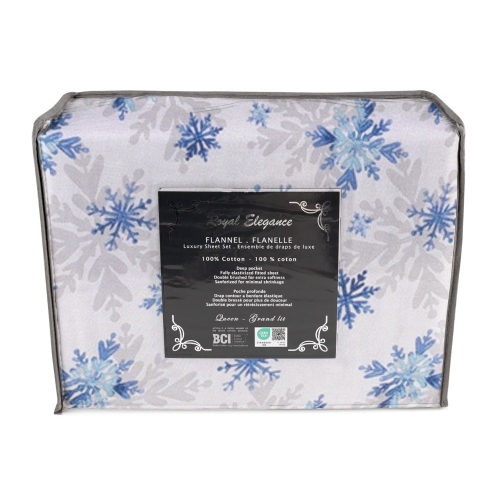 Cotton House - Flannel Sheet Set, 100% Cotton, King Size, Snowflakes Design