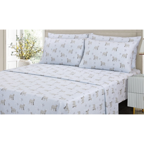 Cotton House - Flannel Sheet Set, 100% Cotton, Twin Size, Polar Bear Design