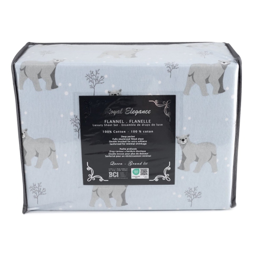 Cotton House - Flannel Sheet Set, 100% Cotton, Double Size, Polar Bear Design