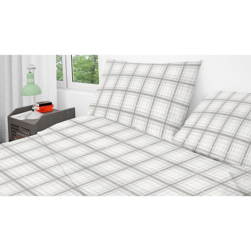 COTTON HOUSE  - Flannel Sheet Set, 100% Cotton, Queen Size, Striped Plaid Design