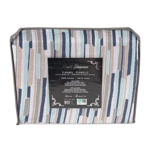 Cotton House - Flannel Sheet Set, 100% Cotton, Queen Size, Rain Design