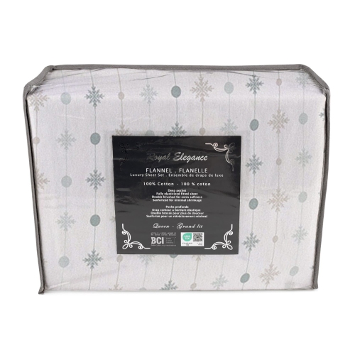 Cotton House - Flannel Sheet Set, 100% Cotton, King Size, Festive Snowflakes Design