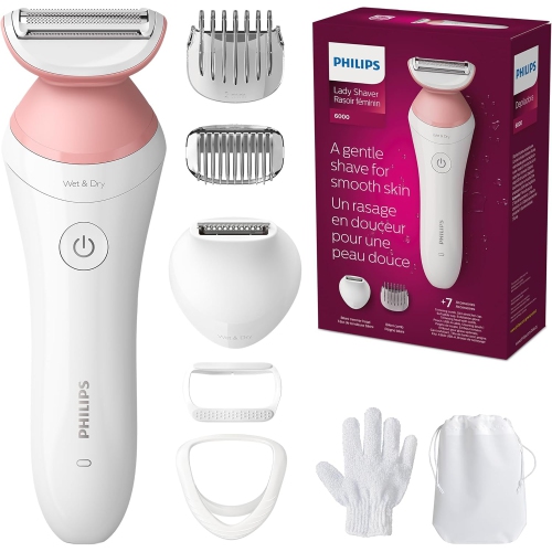 Philips - rasoir sans fil pour femmes série 6000, pour peau sèche ou humide, rose