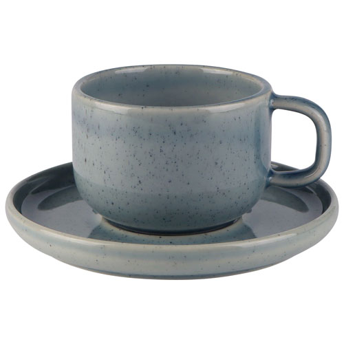 Tasse à thé et soucoupe 2 pièces en grès Uno de Mesa Ceramics - Bleu tacheté