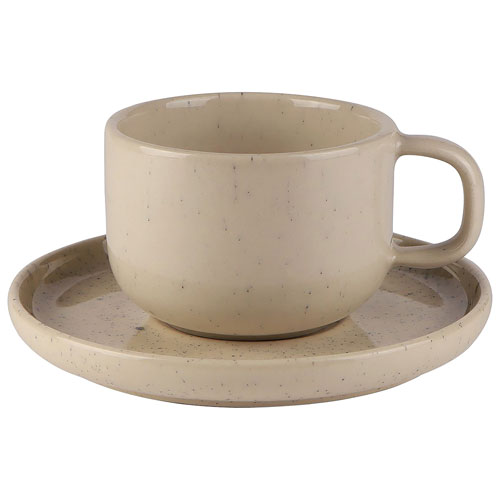 Tasse à thé et soucoupe en grès Uno de Mesa Ceramics - 2 pièces - Naturel tacheté