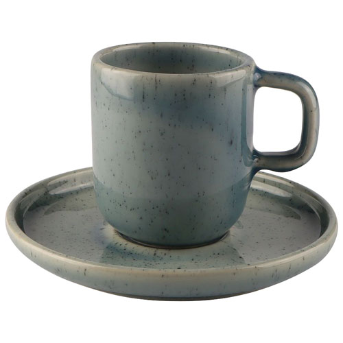 Mesa Ceramics Uno 2-Piece Stoneware Espresso Cup and Saucer - Speckle Blue