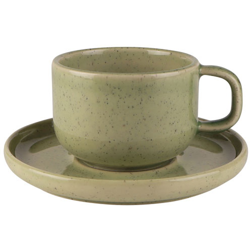 Tasse à thé et soucoupe en grès Uno de Mesa Ceramics - 2 pièces - Vert tacheté