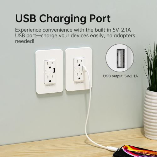 WENHOMe Smart In-Wall Outlet with 2 Controlled Plugs and USB Charging, Neutral Wire and 2.4GHz Wi-Fi Connection Required, Works with Alexa, Echo and