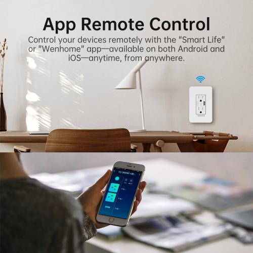 WENHOMe Smart In-Wall Outlet with 2 Controlled Plugs and USB Charging, Neutral Wire and 2.4GHz Wi-Fi Connection Required, Works with Alexa, Echo and