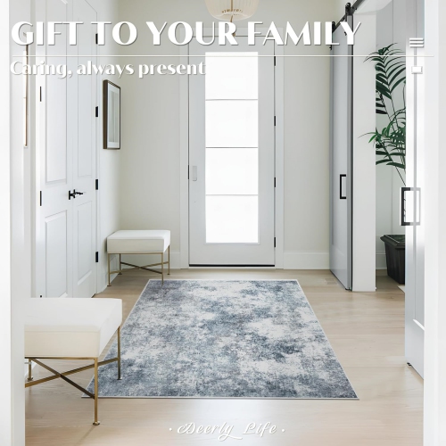 3' x 5' Washable Bedroom Rug Indoor Non-Slip, Deerly Modern Abstract Area Rug, 3x5 Washable Bathroom Carpet for Front Door Entrance Kitchen Laundry