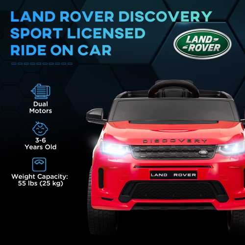 Jouet porteur sous licence Land Rover Discovery Sport de Qaba, voiture électrique pour enfants à batterie 12 V avec télécommande, démarrage