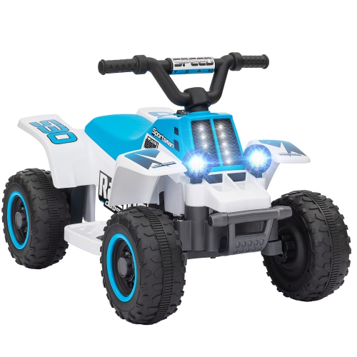 VTT 6&nbsp;V de Qaba pour enfants, 4 roues, porteur électrique à batterie avec phares à DEL, vers l'avant, pour garçons et filles, blanc