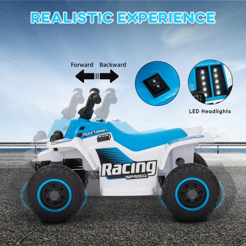 Qaba 6V Kids ATV Quad, 4 Wheeler Battery Powered Electric Ride on Car with LED Headlights, Forward Backward, for Boys and Girls, White