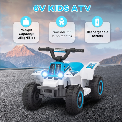 Qaba 6V Kids ATV Quad, 4 Wheeler Battery Powered Electric Ride on Car with LED Headlights, Forward Backward, for Boys and Girls, White