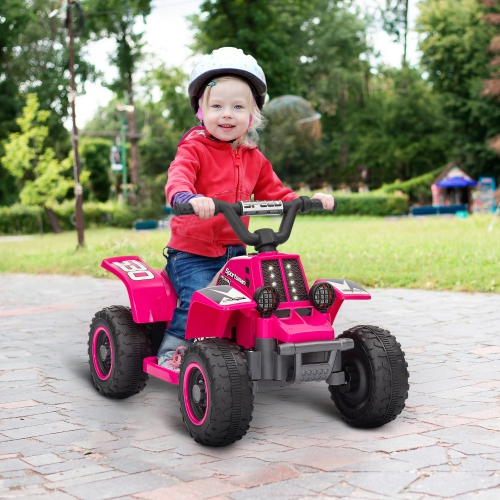 Qaba 6V Kids ATV Quad, 4 Wheeler Battery Powered Electric Ride on Car with LED Headlights, Forward Backward, for Boys and Girls, Pink