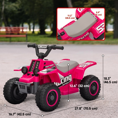 Qaba 6V Kids ATV Quad, 4 Wheeler Battery Powered Electric Ride on Car with LED Headlights, Forward Backward, for Boys and Girls, Pink