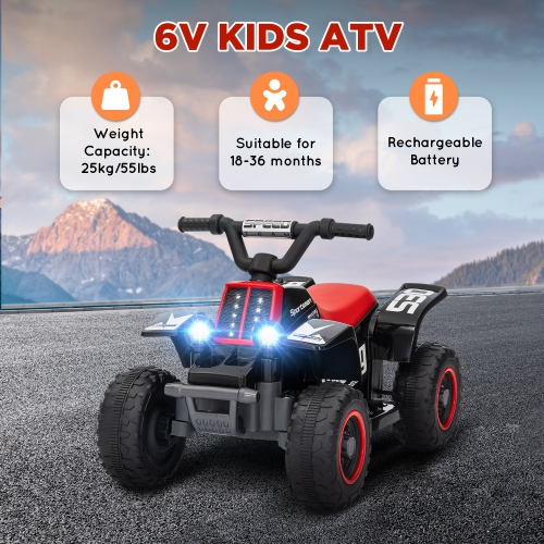 Qaba 6V Kids ATV Quad, 4 Wheeler Battery Powered Electric Ride on Car with LED Headlights, Forward Backward, for Boys and Girls, Black