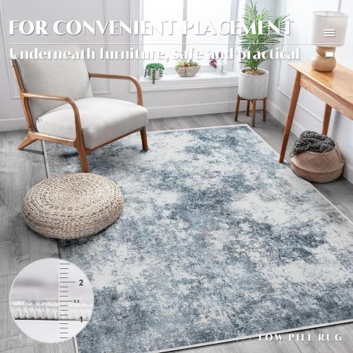 4' x 6' Washable Bedroom Rug Indoor Non-Slip, Deerly Modern Abstract Area Rug, Washable Bathroom Carpet for Front Door Entrance Kitchen Laundry Room